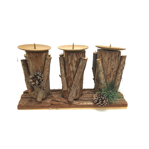 fir wood bark set of three candle stand