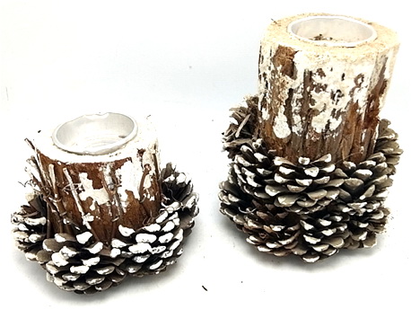 fir wood trunk pinecones tea light holder