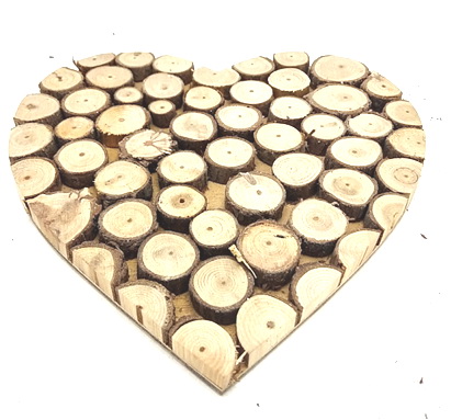 fir wood twigs heart decorations