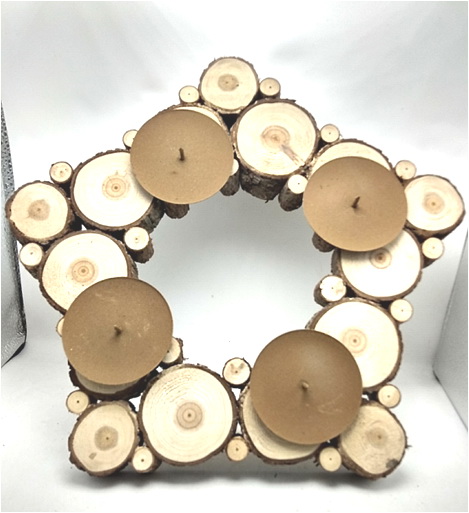 fir wood twigs star wreath with candle holder plate
