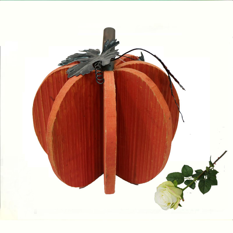 Wooden halloween pumpkin  decorations with iron leaves