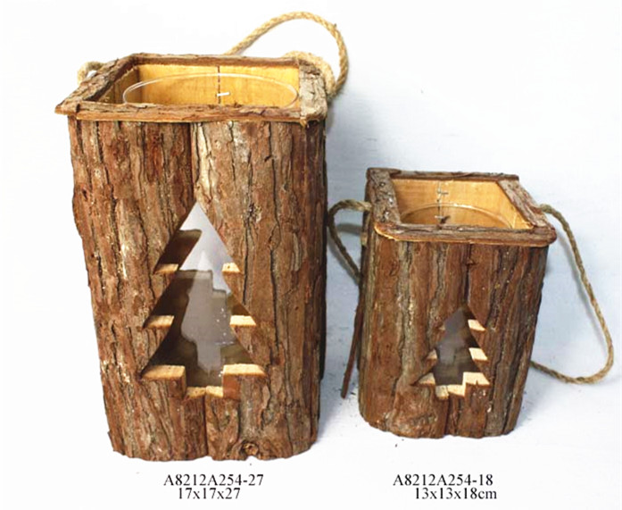 tree bark primitive candle lanterns