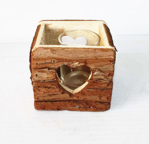 wooden tree bark candle holders with glass